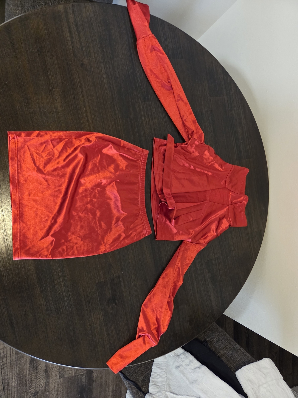 Red Velvet Two-Piece Crop Top and Pencil Skirt Set